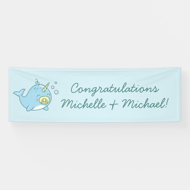 Niedlich Narwhal Baby Shower Kawaii Banner (Horizontal)