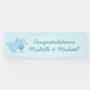 Niedlich Narwhal Baby Shower Kawaii Blue Boy Banner