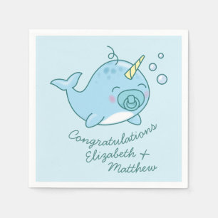 Niedlich Narwhal Baby Shower Kawaii Blue Boy Serviette