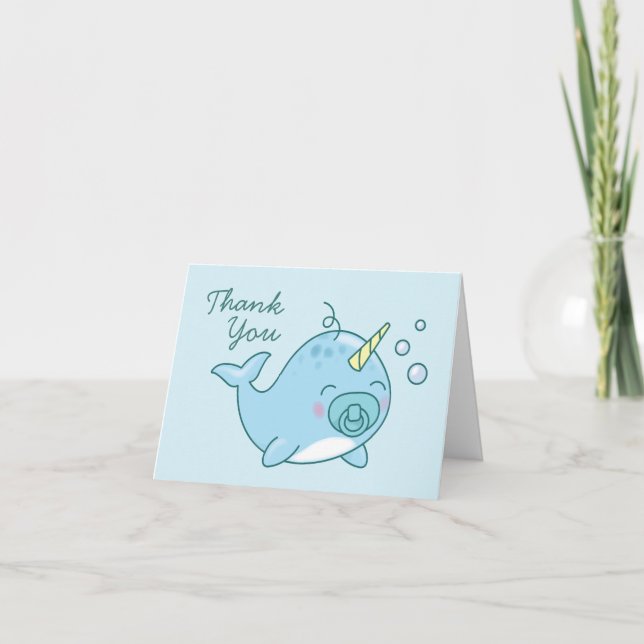 Niedlich Narwhal Baby Shower Kawaii Danke Blue Boy (Vorderseite)