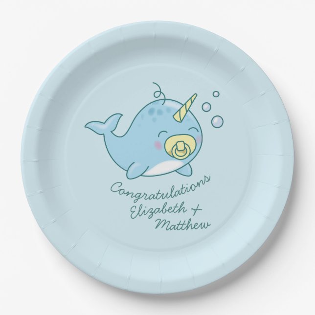 Niedlich Narwhal Baby Shower Kawaii Pappteller (Vorderseite)