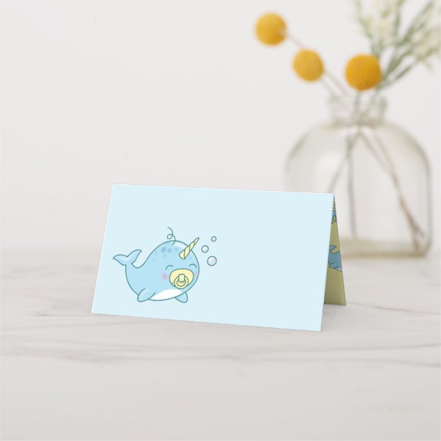 Niedlich Narwhal Baby Shower Kawaii Platzkarte (Vorderseite)