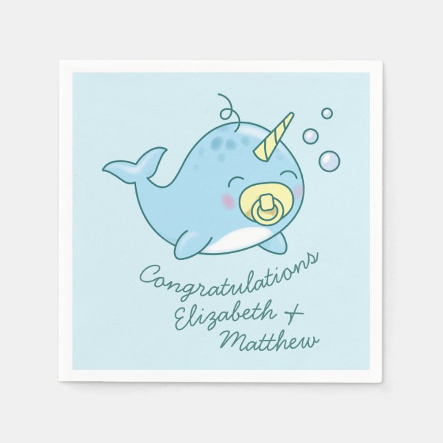 Niedlich Narwhal Baby Shower Kawaii Serviette (Vorderseite)