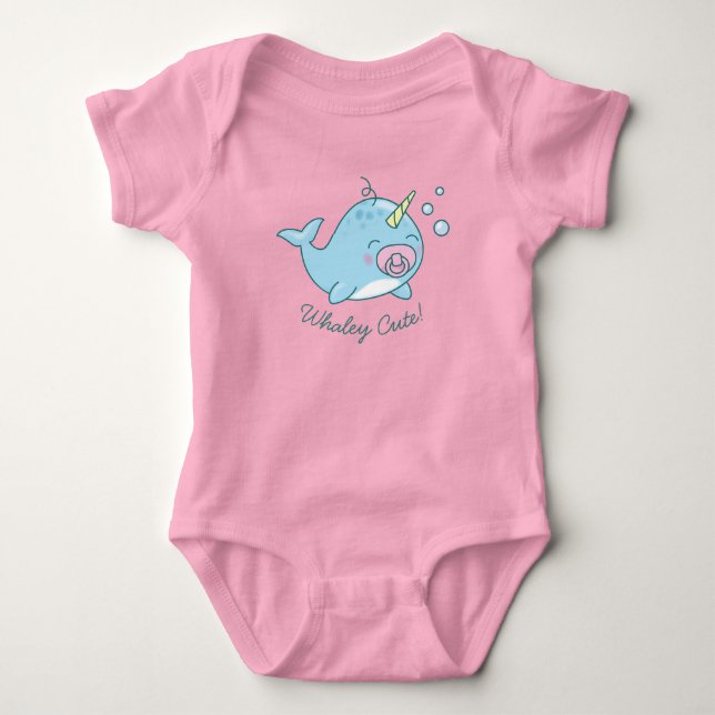 Niedlich Narwhal Baby Shower Kawaii Whaley Pink Gi Strampler (Vorderseite)