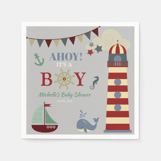 Niedlich Nautical Ahoy! Die Babydusche Serviette (Vorderseite)