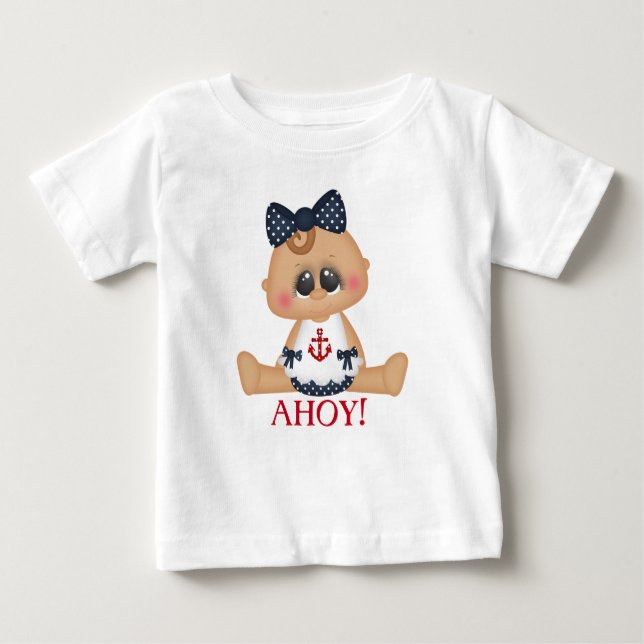 Niedlich Nautical Baby Girl Ahoy! Baby T-shirt (Vorderseite)