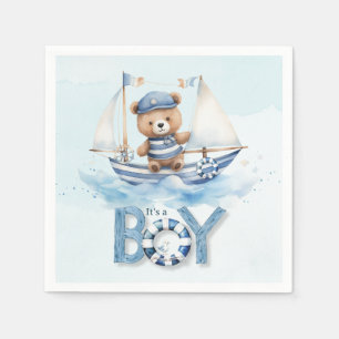 Niedlich Nautical Blue Boat Teddy Bear Boy Baby Du Serviette