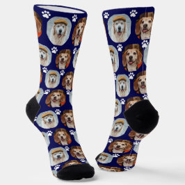 Niedlich Navy Blue 2 Pet 2 Foto Paw Print Socken
