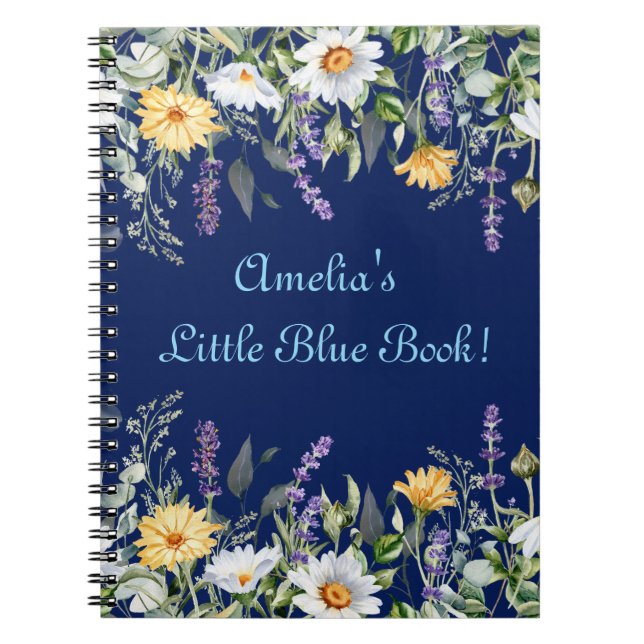 Niedlich Navy Blue Boho Wildblumen Personalisiert Notizblock (Vorderseite)