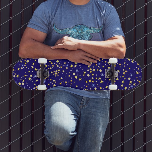 Niedlich Navy Blue Celestial Pattern Fun Lovely St Skateboard (Außenbereich 3)