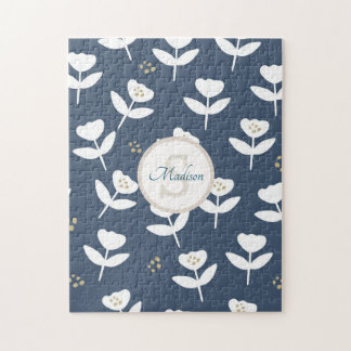 Niedlich Navy Blue Floral Monogram Puzzle
