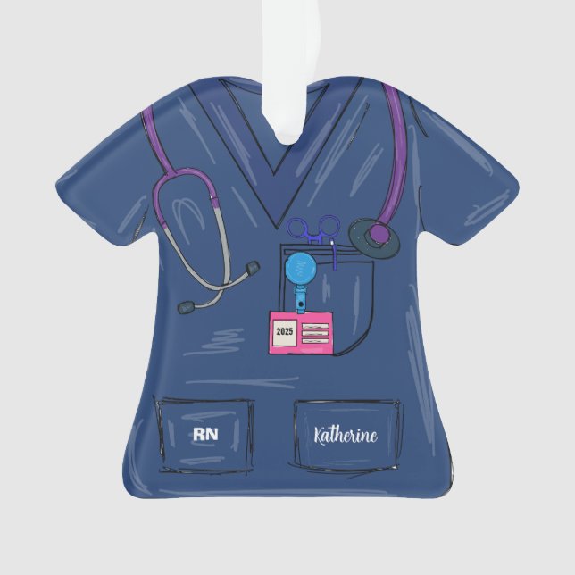 Niedlich Navy Personalisiert Nurve Scrub Weihnacht Ornament (Vorderseite)