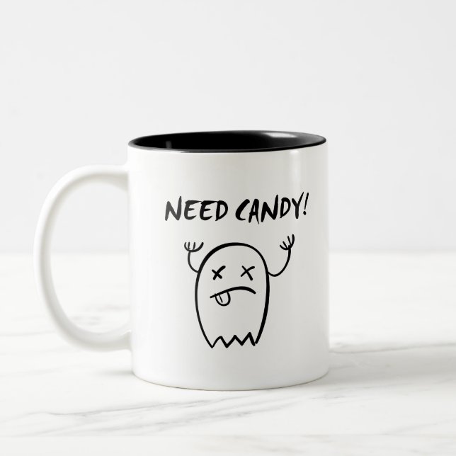 Niedlich Need Candy Halloween Ghost Monotone Zweifarbige Tasse (Links)