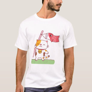 Niedlich Neko Cat und Koinobori Carp Streamer T-Shirt