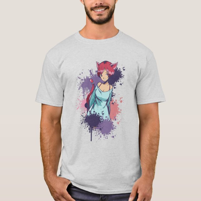 Niedlich Neko Girl - Cherry Cat Girl T-Shirt (Vorderseite)