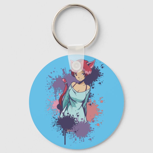 Niedlich Neko Girl Schlüsselanhänger (Vorderseite)