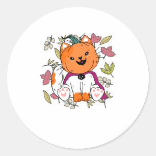 Niedlich Neko Kitten Pumpkin Mask Funny Hallowe Runder Aufkleber