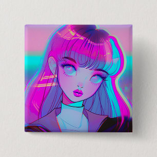 Niedlich Neon Anime Girl Button
