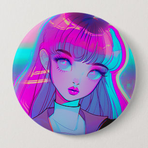 Niedlich Neon Anime Girl Button