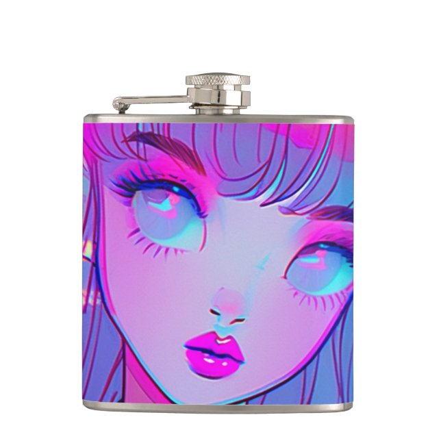 Niedlich Neon Anime Girl Flask Flachmann (Vorderseite)