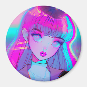 Niedlich Neon Anime Girl Magnet