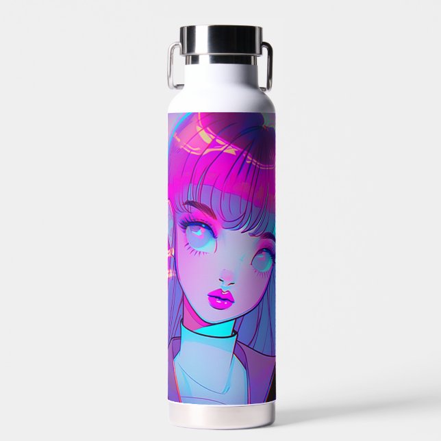Niedlich Neon Anime Girl Wasserflasche Trinkflasche (Vorne)