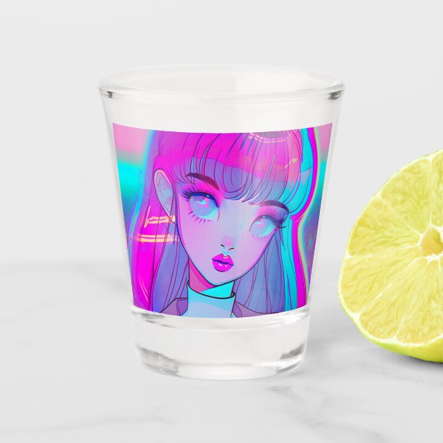 Niedlich Neon Anime Shot Glass Schnapsglas (Vorderseite)