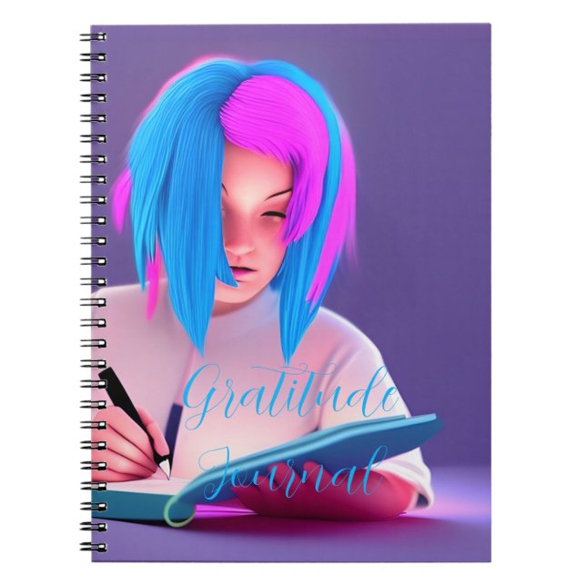 Niedlich Neon Pink und Blue Hair Girl Journal Notizblock (Vorderseite)