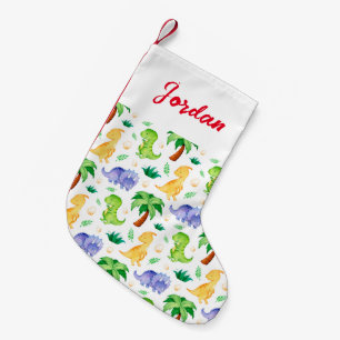 Niedlich Neon Watercolor Dinosaurier Muster Kleiner Weihnachtsstrumpf