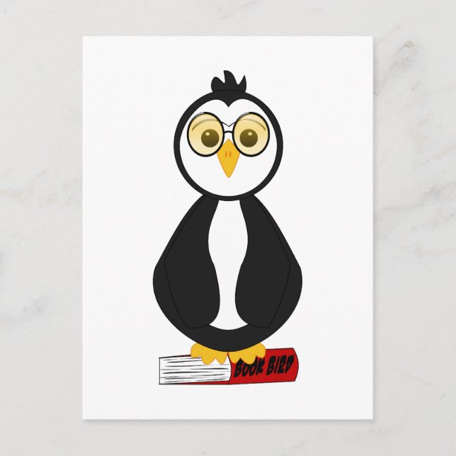 Niedlich Nerdy Bookworm Penguin Postkarte (Vorderseite)