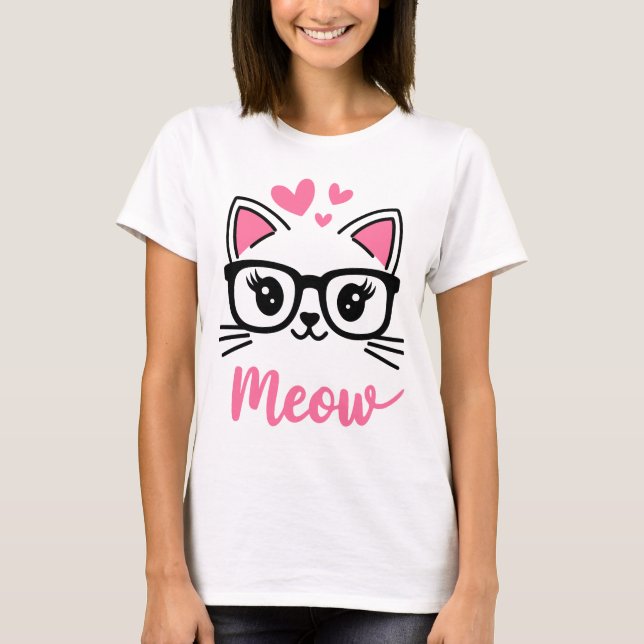 Niedlich Nerdy Cat - Meow Design Funny Cat T-Shirt (Vorderseite)