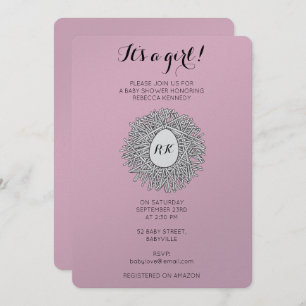 Niedlich Nest Monogram Baby Girl Shooter Einladung