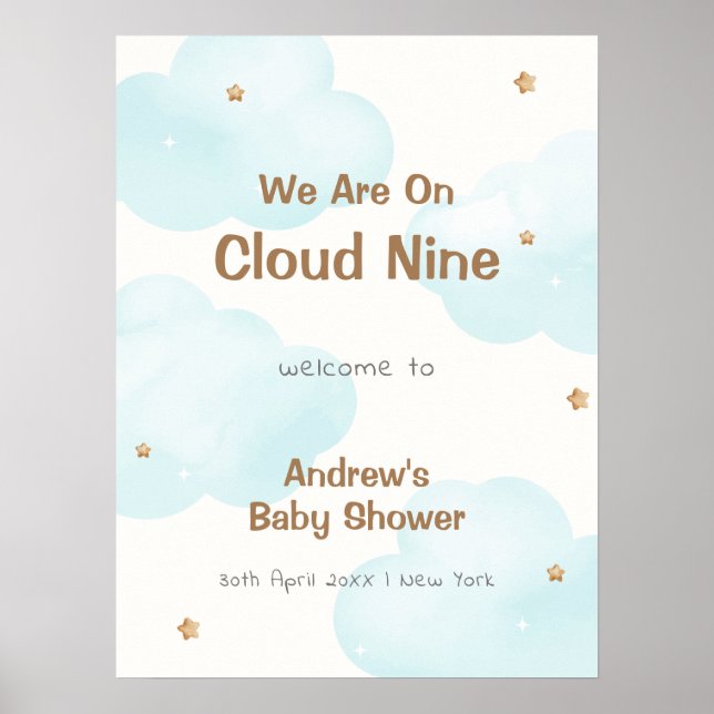 Niedlich neutrale Cloud Nine Stars Baby Dusche Wil Poster (Vorne)