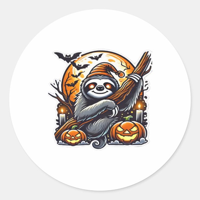 Niedlich Night Sloth Halloween Klassischer T - Shi Runder Aufkleber (Vorderseite)