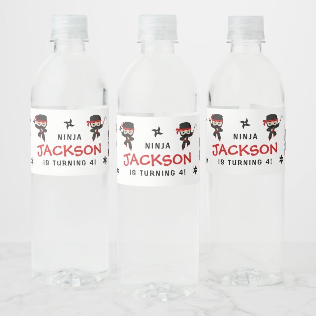 Niedlich Ninja Karate Samurai Birhtday Boy Wasserflaschenetikett (Flaschen)