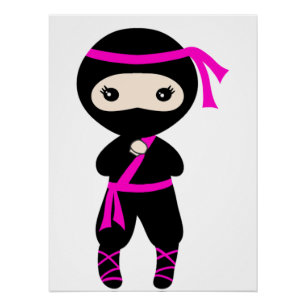 Niedlich Ninja Kids Warrior Girl Stehend Bday Part Poster