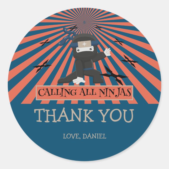 Niedlich Ninja Warrior Kindergeburtstag Runder Aufkleber (Vorderseite)