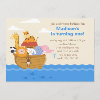Niedlich Noahs Ark 1. Geburtstag Einladung