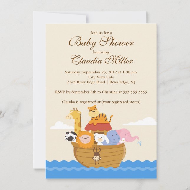 Niedlich Noah's Ark Baby Girl oder Baby Boy Shoote Einladung (Vorderseite)
