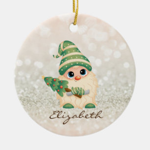 Niedlich Nordic Gnome Pine Tree Bokeh Keramik Ornament