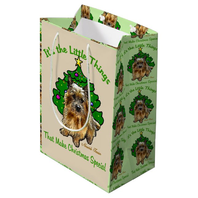 Niedlich Norwich Terrier Christmas Mittlere Geschenktüte (Rückseite Schrägansicht)