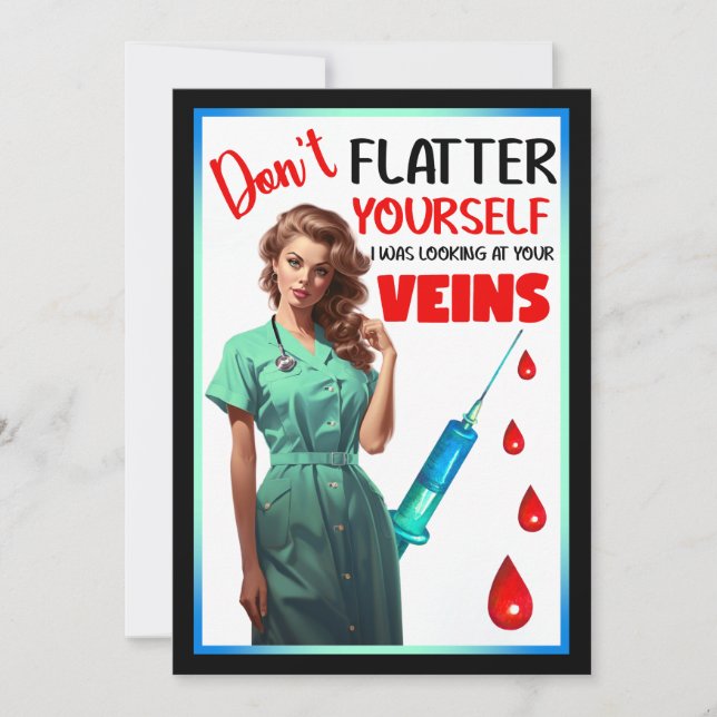 Niedlich Nostalgische Krankenschwester Pinup Flatt Dankeskarte (Vorderseite)