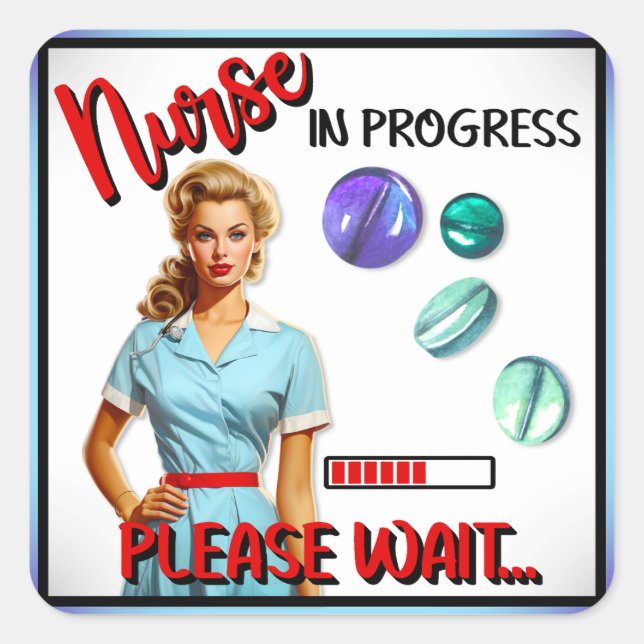 Niedlich Nostalgische Krankenschwester Pinup im Ga Quadratischer Aufkleber (Vorderseite)