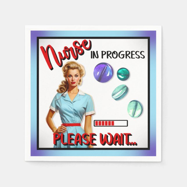 Niedlich Nostalgische Krankenschwester Pinup im Ga Serviette (Vorderseite)