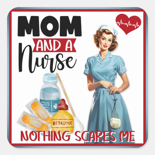 Niedlich Nostalgische Krankenschwester Pinup Mama  Quadratischer Aufkleber (Vorderseite)
