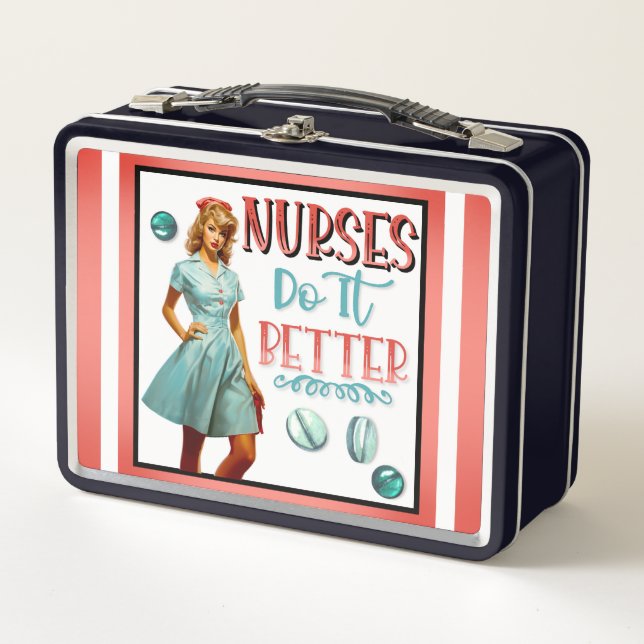 Niedlich Nostalgische Krankenschwestern Pinup Nurs Metall Brotdose (Vorderseite)
