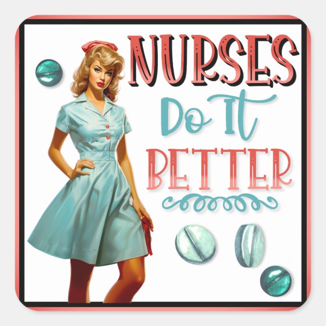 Niedlich Nostalgische Krankenschwestern Pinup Nurs Quadratischer Aufkleber (Vorderseite)
