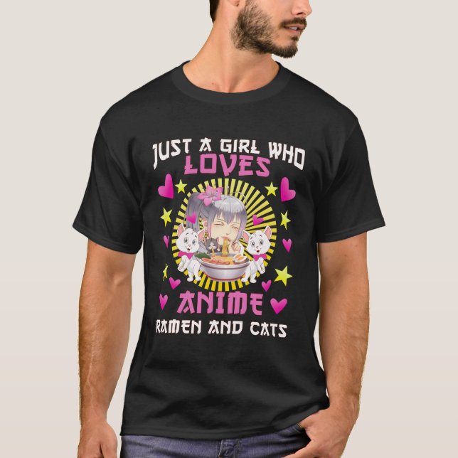 Niedlich nur ein Mädchen, das Anime-Ramen und Katz T-Shirt (Vorderseite)