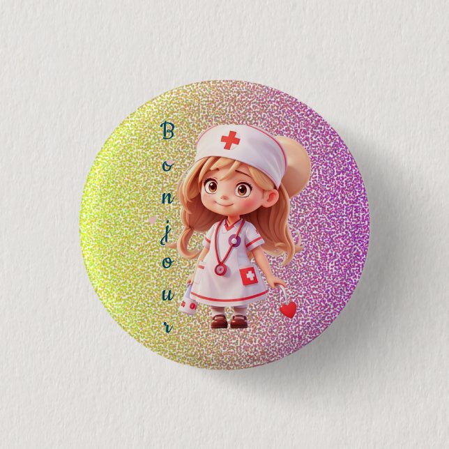 Niedlich Nurse Bonjour Abzeichen Button (Vorderseite)