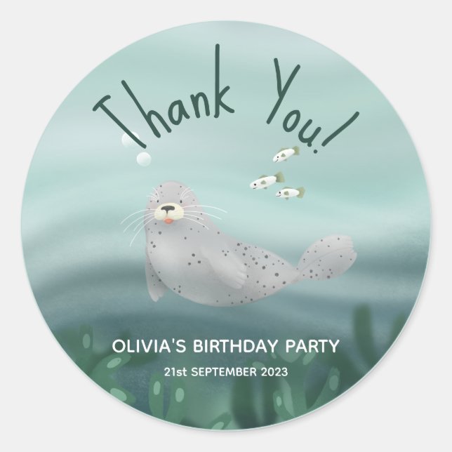 Niedlich Ocean Siegel Vielen Dank, Lila Kindergebu Runder Aufkleber (Vorderseite)